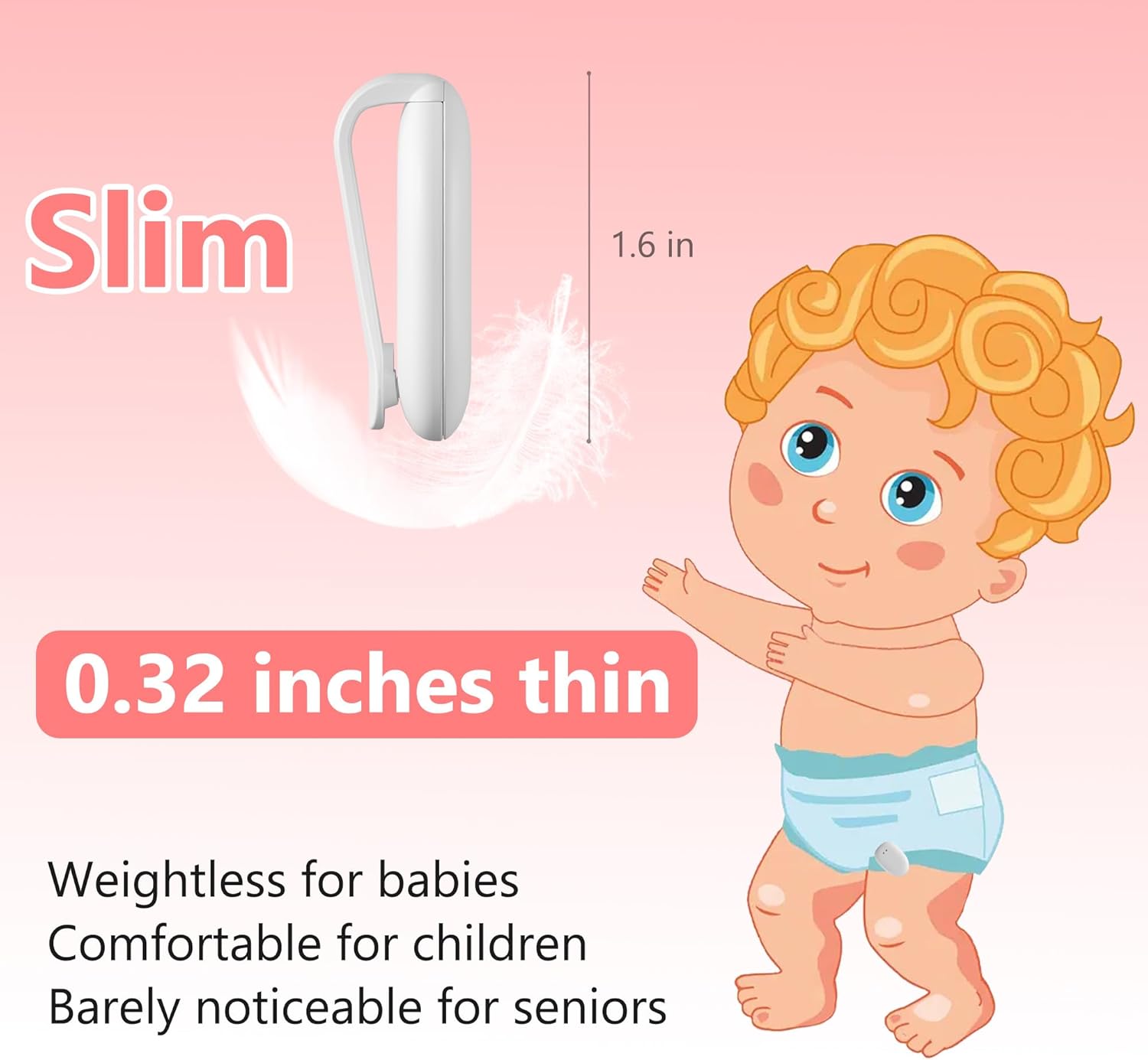 White Wireless Bedwetting Alarm for Boys and Girls USB-C Rechargeable, High Sensitivity, Loud Sound, Strong Vibration, Pee Alarm, Bedwetting Solutions, Potty Training for Kids